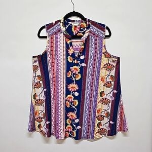 Dressbarn Boho Print Knit Top, Sleevless, Colorful, Size Large